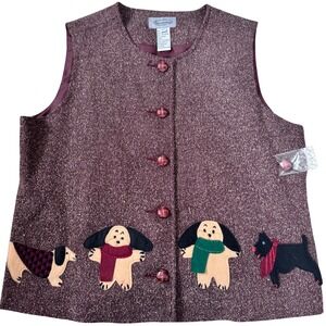 Vintage Stonebridge Dog Applique Sweater Vest PM Medium Novelty Whimsical Folk